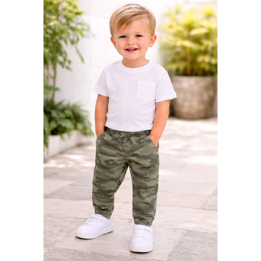 Kids Headquarters Boys Camo Jogger Pants 18M Green Camouflage Cotton Pull On - Picture 10 of 10